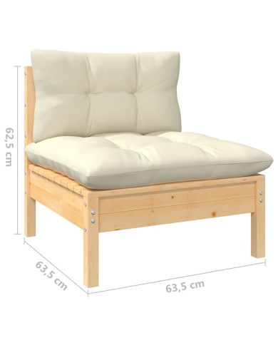 Salon de jardin 6 pcs avec coussins crème Bois de pin