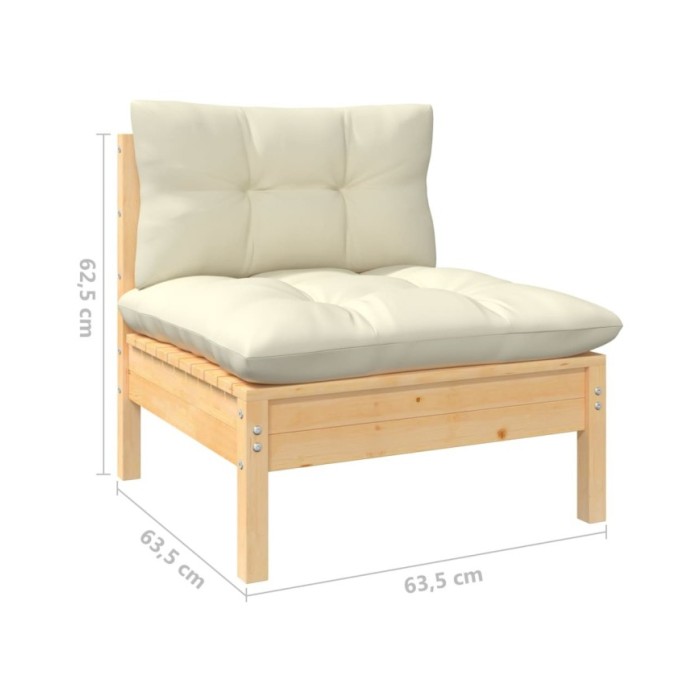 Salon de jardin 6 pcs avec coussins crème Bois de pin