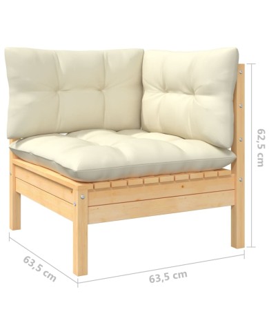 Salon de jardin 6 pcs avec coussins crème Bois de pin