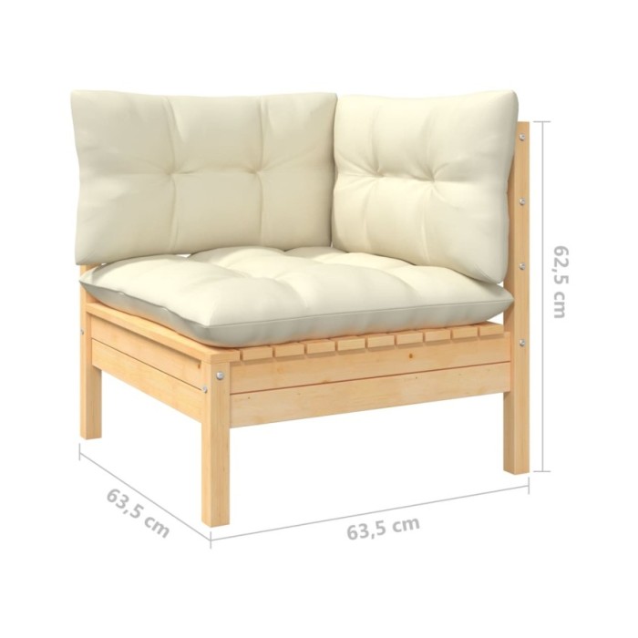 Salon de jardin 6 pcs avec coussins crème Bois de pin