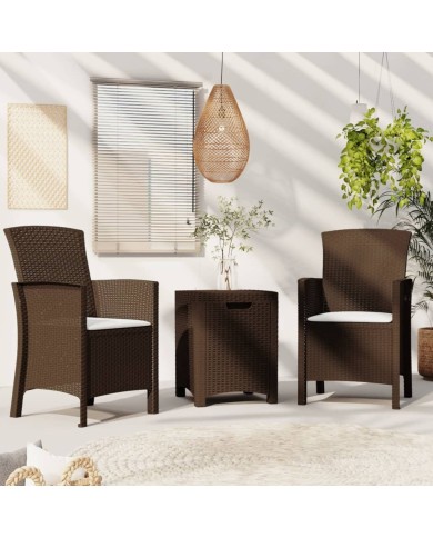 Salon de jardin 3 pcs avec coussins Rotin PP Marron