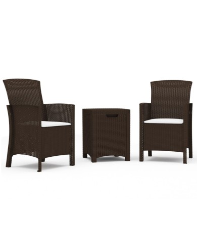 Salon de jardin 3 pcs avec coussins Rotin PP Marron