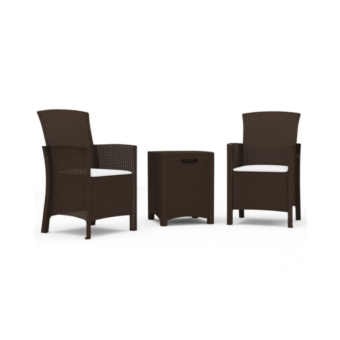 Salon de jardin 3 pcs avec coussins Rotin PP Marron