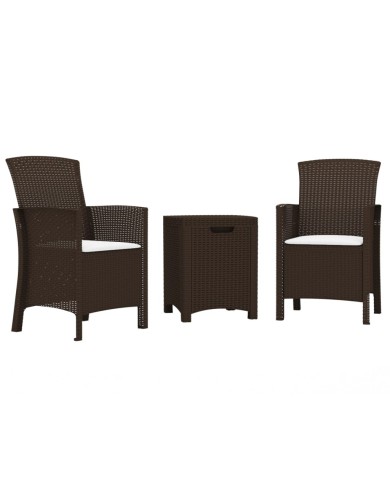 Salon de jardin 3 pcs avec coussins Rotin PP Marron