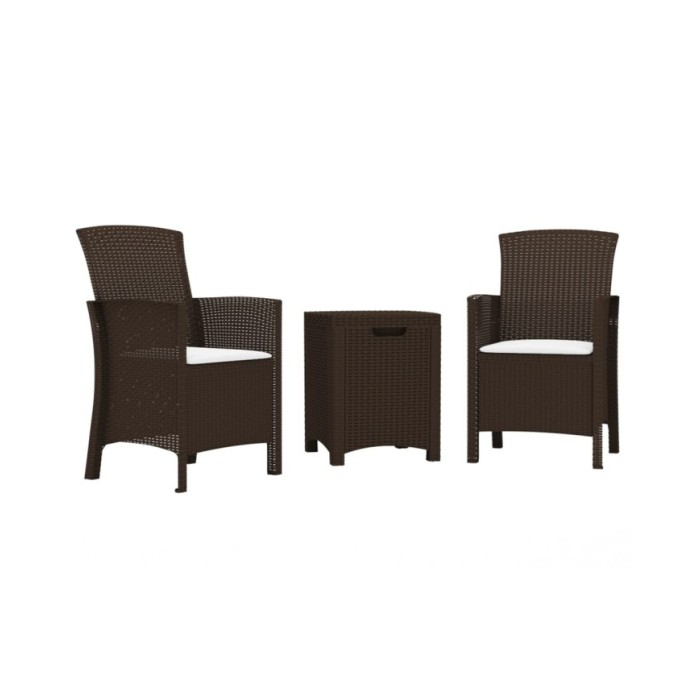 Salon de jardin 3 pcs avec coussins Rotin PP Marron