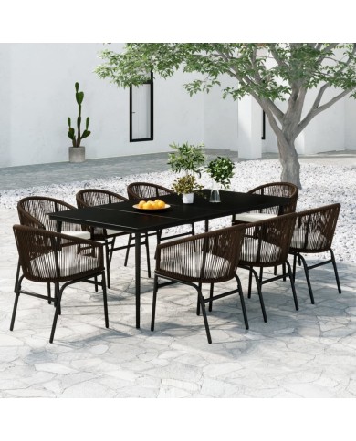 Ensemble de salle à manger de jardin 9 pcs Marron