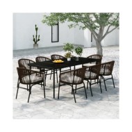 Ensemble de salle à manger de jardin 9 pcs Marron
