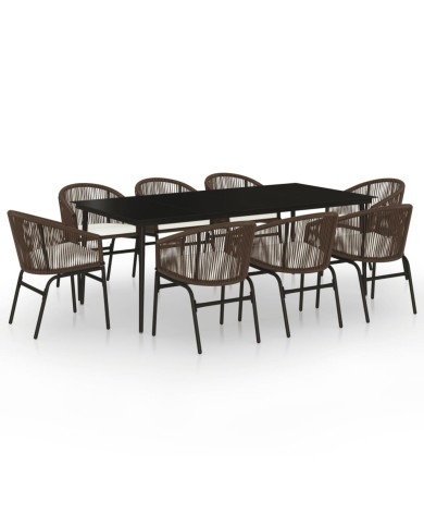 Ensemble de salle à manger de jardin 9 pcs Marron