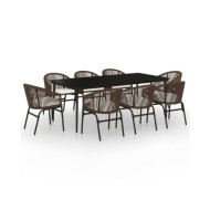 Ensemble de salle à manger de jardin 9 pcs Marron