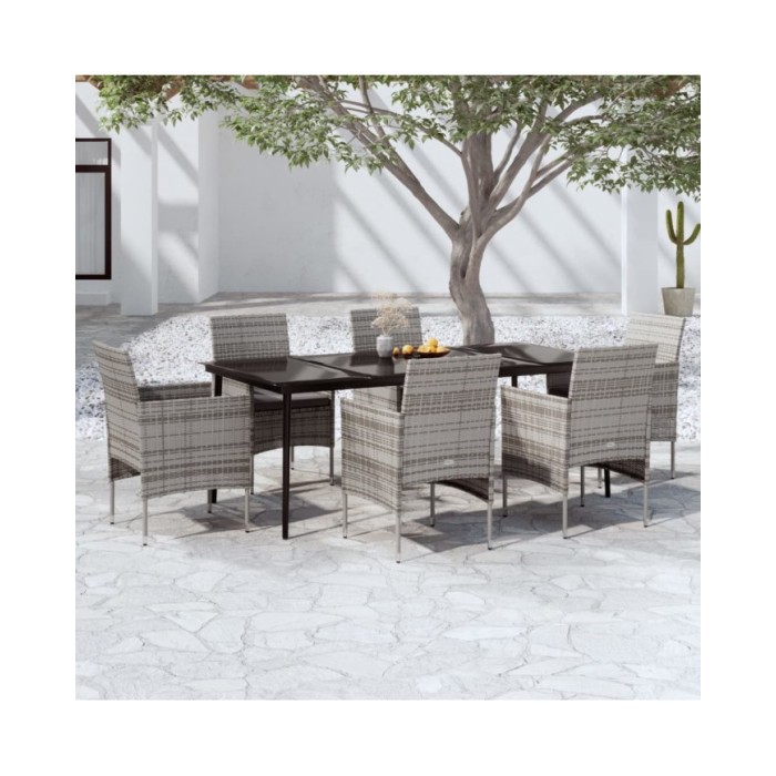 Mobilier à dîner de jardin 7 pcs avec coussins Gris et noir