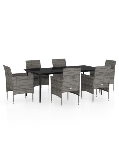 Mobilier à dîner de jardin 7 pcs avec coussins Gris et noir