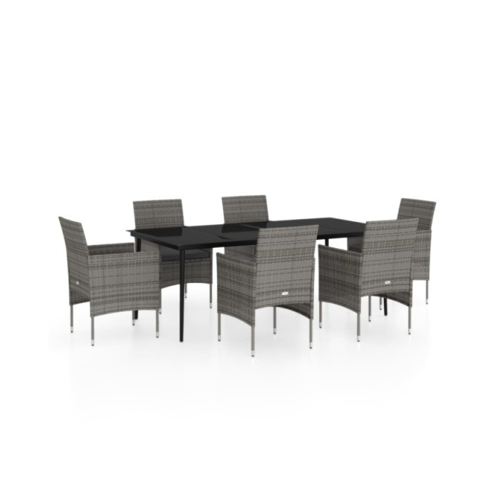 Mobilier à dîner de jardin 7 pcs avec coussins Gris et noir