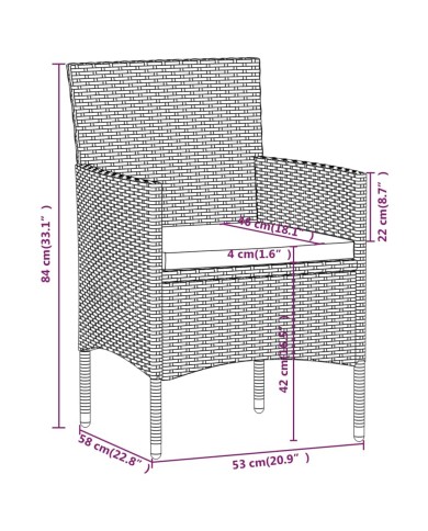 Mobilier à dîner de jardin 7 pcs avec coussins Gris et noir