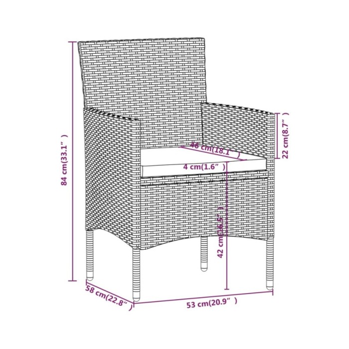 Mobilier à dîner de jardin 7 pcs avec coussins Gris et noir