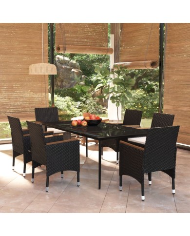 Ensemble de salle à manger de jardin avec coussins 7 pcs Noir