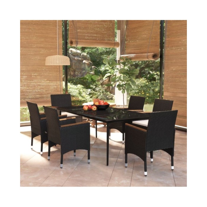 Ensemble de salle à manger de jardin avec coussins 7 pcs Noir