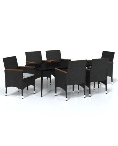 Ensemble de salle à manger de jardin avec coussins 7 pcs Noir