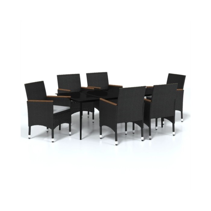 Ensemble de salle à manger de jardin avec coussins 7 pcs Noir