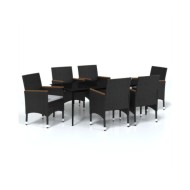Ensemble de salle à manger de jardin avec coussins 7 pcs Noir
