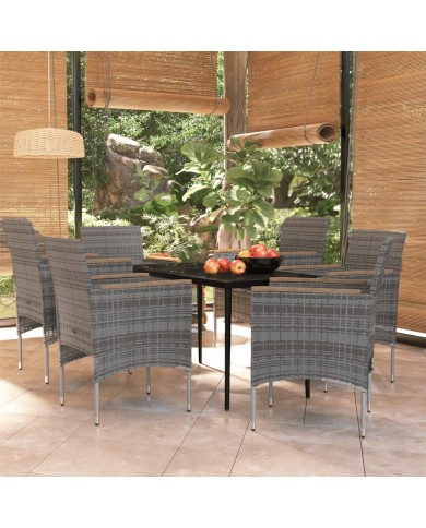 Mobilier à dîner d'extérieur avec coussins 7 pcs Gris et noir