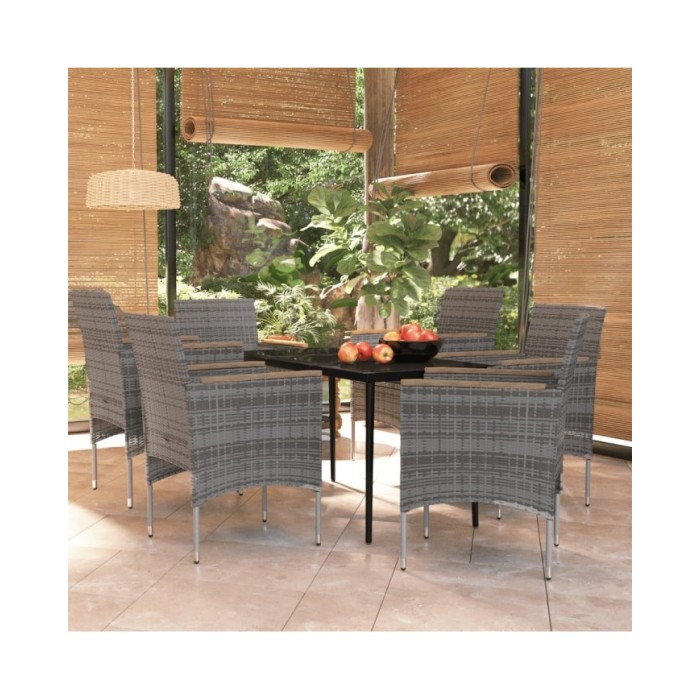 Mobilier à dîner d'extérieur avec coussins 7 pcs Gris et noir