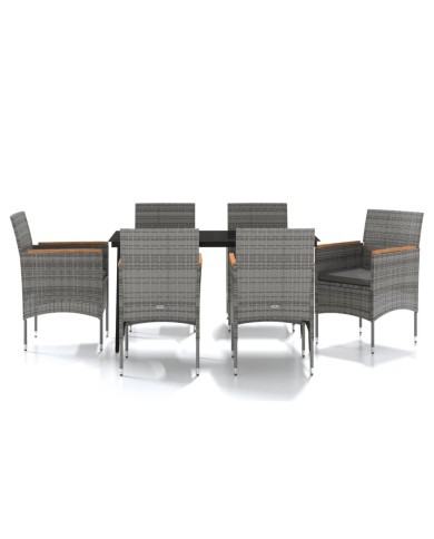 Mobilier à dîner d'extérieur avec coussins 7 pcs Gris et noir