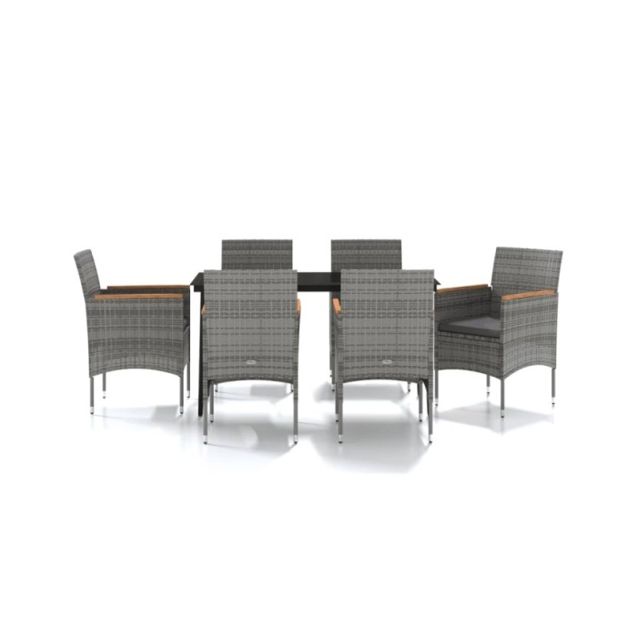 Mobilier à dîner d'extérieur avec coussins 7 pcs Gris et noir