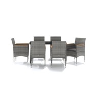 Mobilier à dîner d'extérieur avec coussins 7 pcs Gris et noir