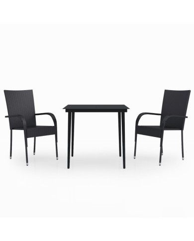Ensemble de salle à manger de jardin 3 pcs Noir