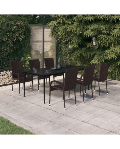Ensemble de salle à manger de jardin 7 pcs Marron et noir