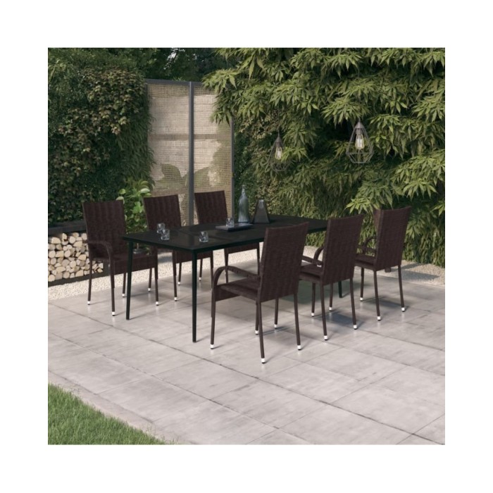 Ensemble de salle à manger de jardin 7 pcs Marron et noir