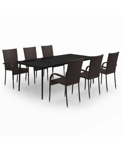 Ensemble de salle à manger de jardin 7 pcs Marron et noir