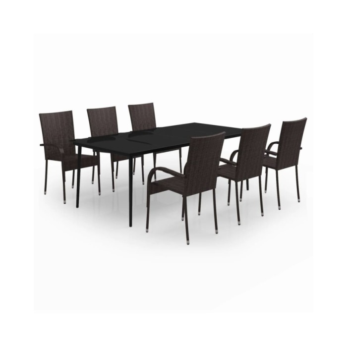 Ensemble de salle à manger de jardin 7 pcs Marron et noir