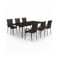 Ensemble de salle à manger de jardin 7 pcs Marron et noir