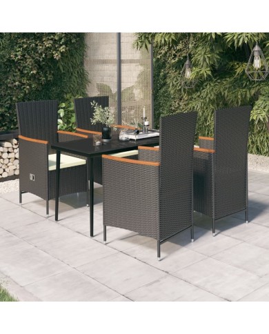 Mobilier de salle à manger de jardin avec coussins 5 pcs Noir