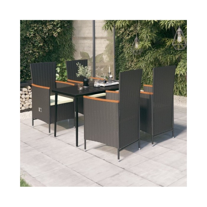 Mobilier de salle à manger de jardin avec coussins 5 pcs Noir