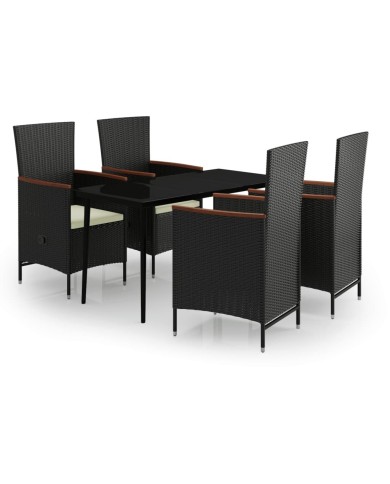 Mobilier de salle à manger de jardin avec coussins 5 pcs Noir