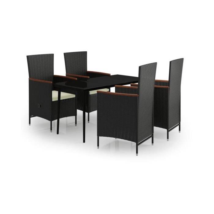 Mobilier de salle à manger de jardin avec coussins 5 pcs Noir