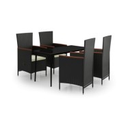 Mobilier de salle à manger de jardin avec coussins 5 pcs Noir