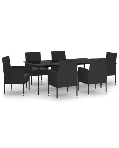Ensemble de salle à manger de jardin 7 pcs Noir