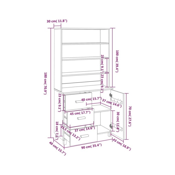 Buffet Bois massif de pin Gris clair