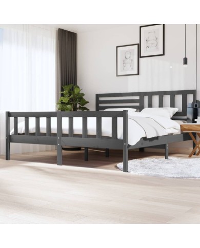 Cadre de lit Gris Bois massif 200x200 cm