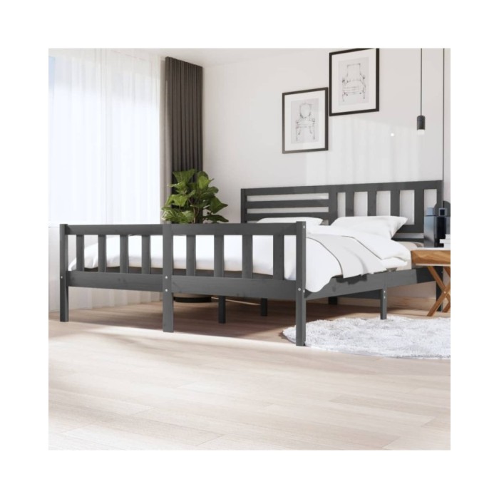 Cadre de lit Gris Bois massif 200x200 cm