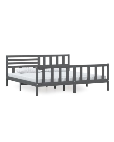 Cadre de lit Gris Bois massif 200x200 cm