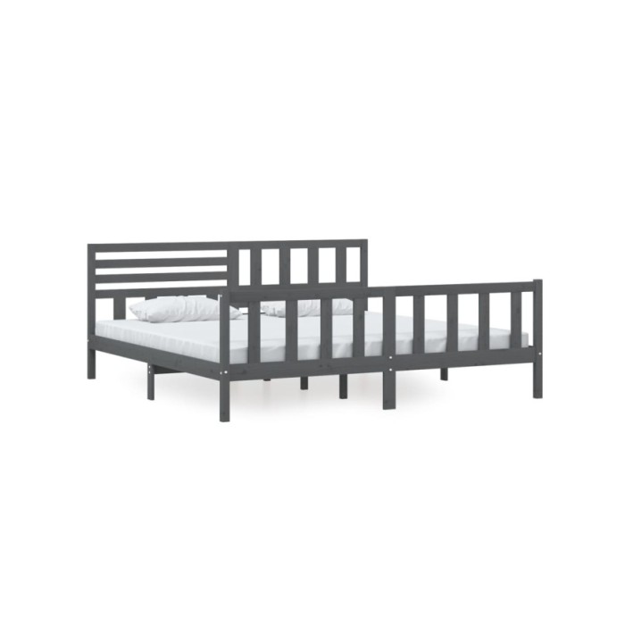 Cadre de lit Gris Bois massif 200x200 cm