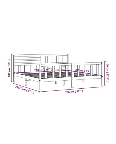 Cadre de lit Gris Bois massif 200x200 cm