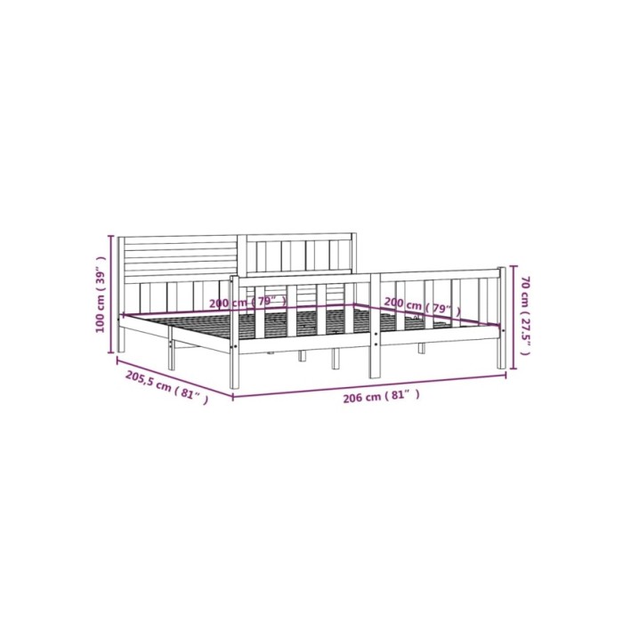 Cadre de lit Gris Bois massif 200x200 cm
