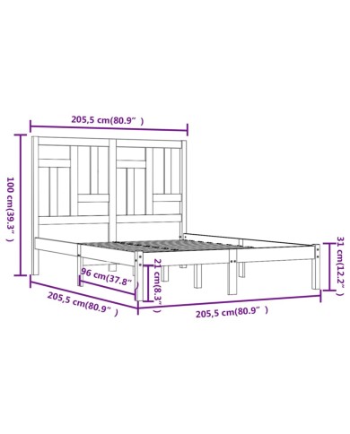 Cadre de lit Gris Bois de pin massif 200x200 cm