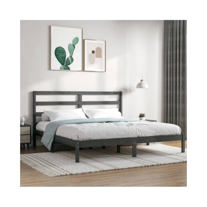 Cadre de lit Gris Bois de pin massif 200x200 cm