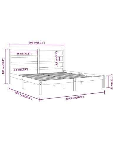 Cadre de lit Gris Bois de pin massif 200x200 cm